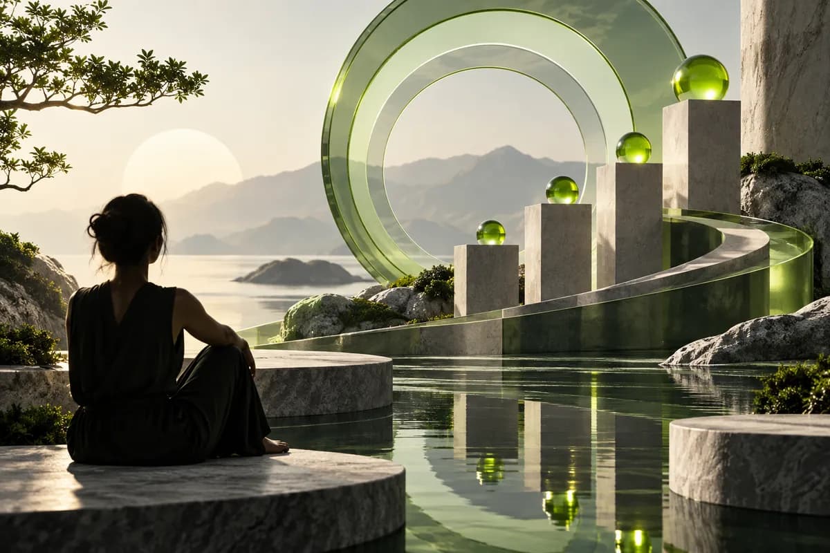 Abstract layered green forms suggesting recurring growth and rewards