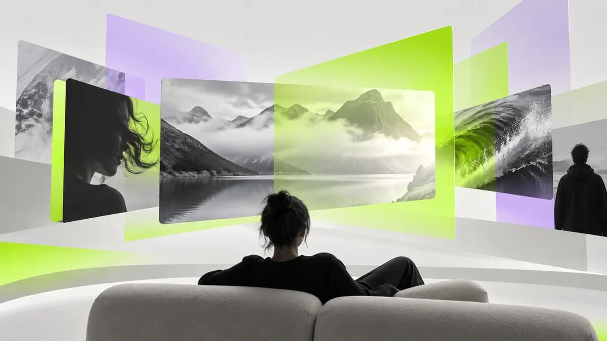 Abstract lime and lavender geometric creative composition