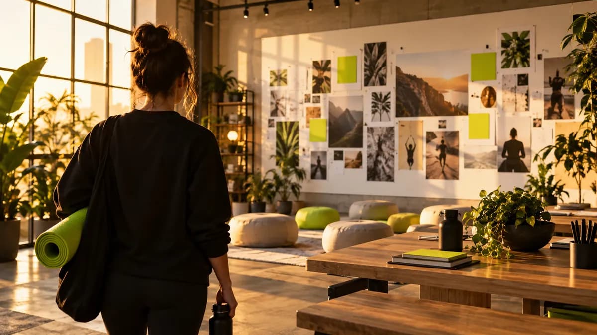 Warm golden creative training scene viewed from behind