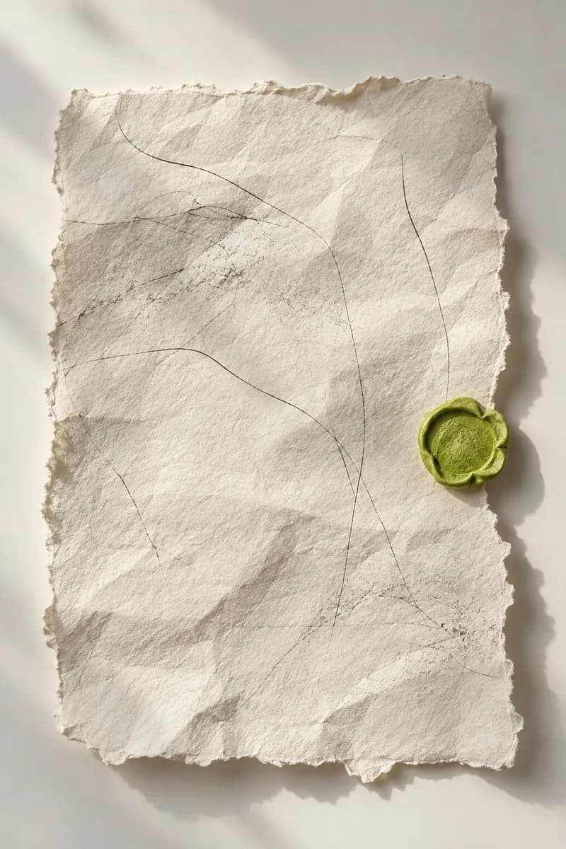Handmade cream paper note arranged in a minimalist studio composition
