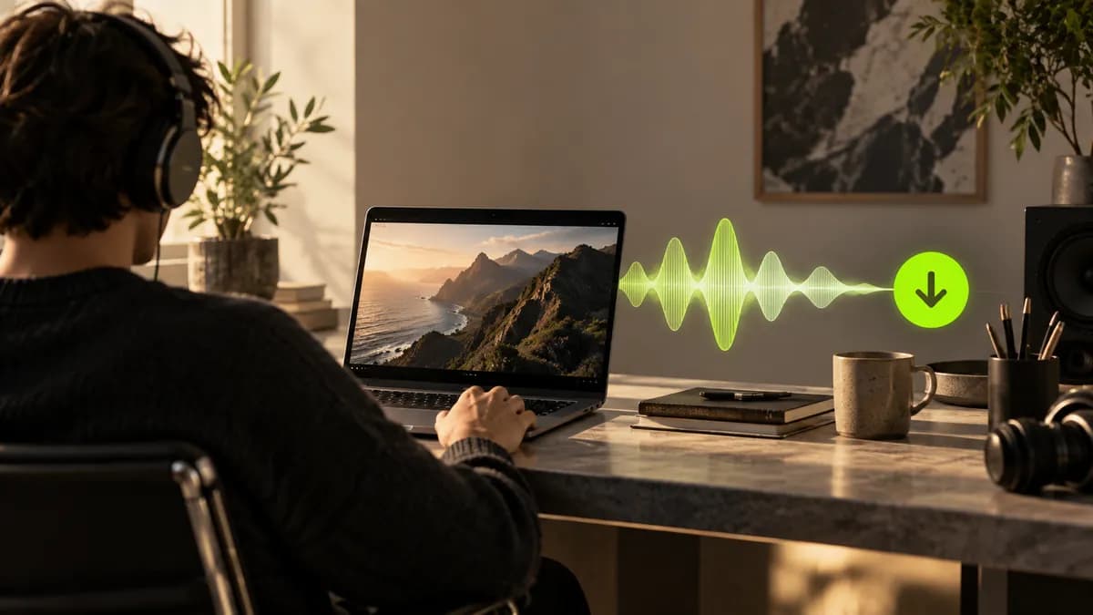 Abstract studio scene representing a video being converted into an MP3 waveform