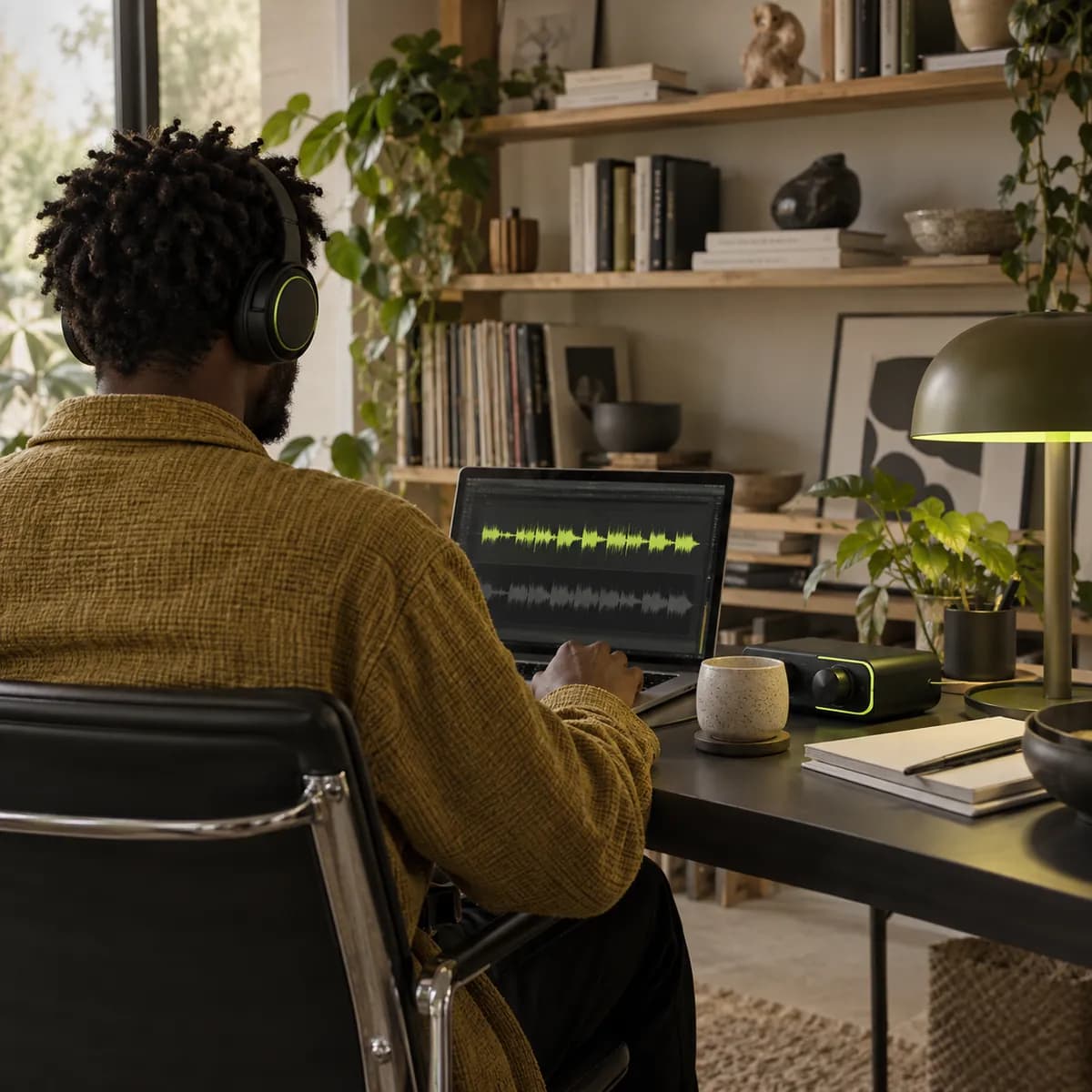 Modern creator workspace with audio export concept