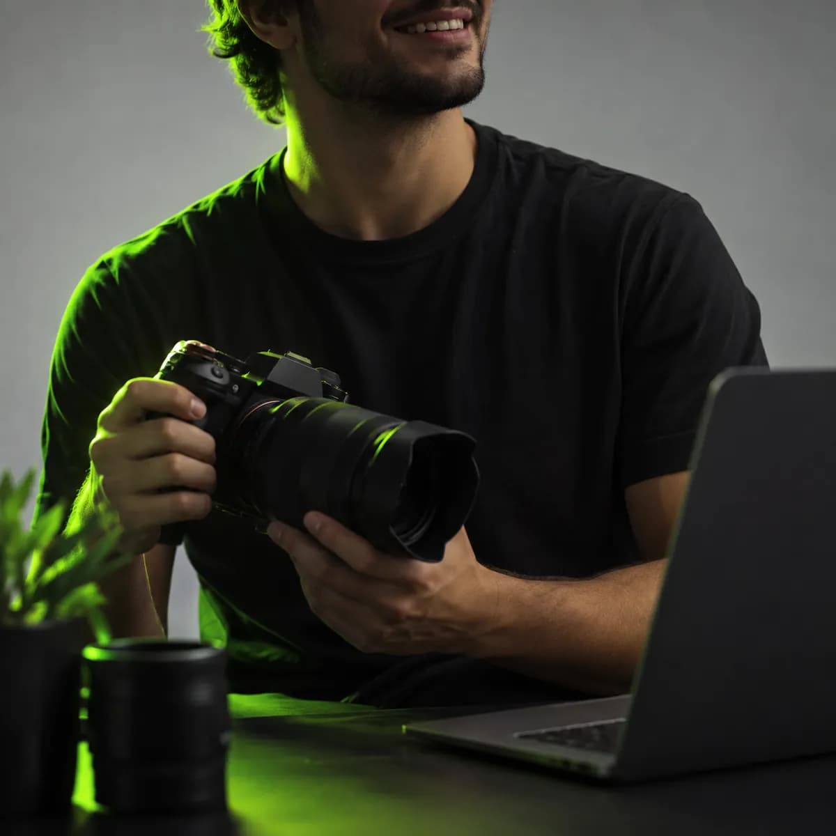 Portrait-style silhouette of a content producer