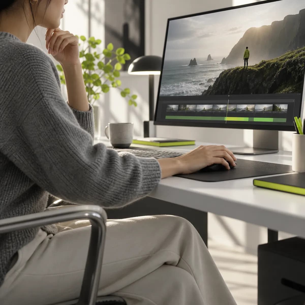 A creative professional reviewing a finished video project