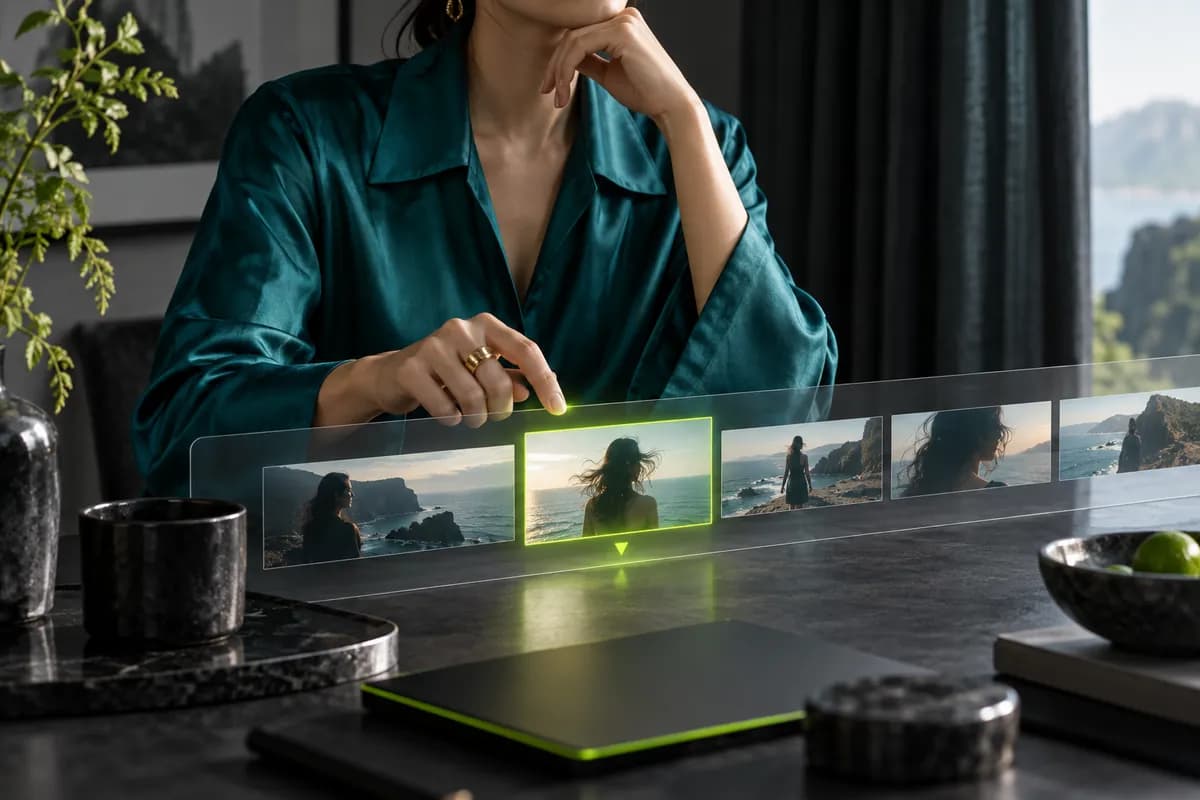 A creator reviewing a video timeline with multiple crops