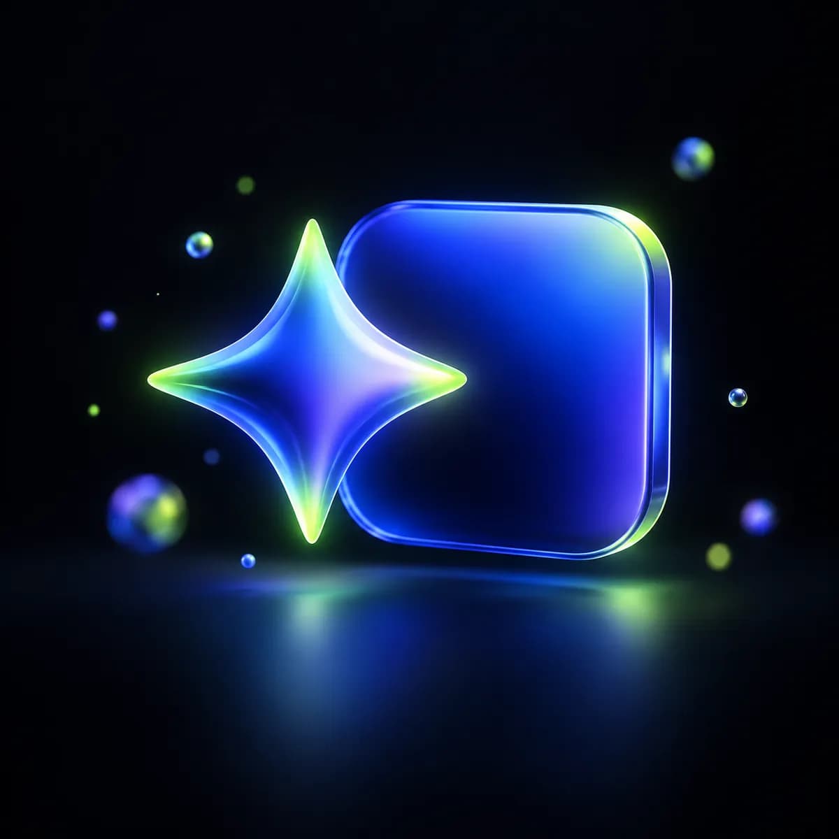 Abstract AI spark and rounded tile symbol representing intelligent editing tools