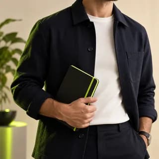 Original marketing professional in a softly lit home office
