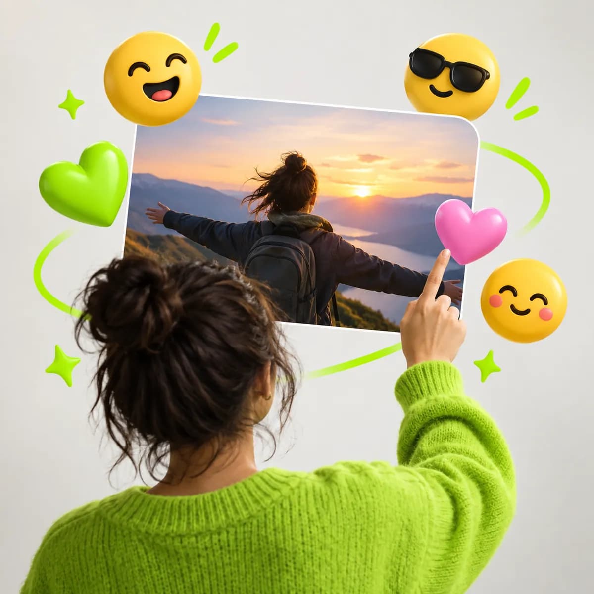 Playful abstract emoji shapes representing Add Emojis to Videos
