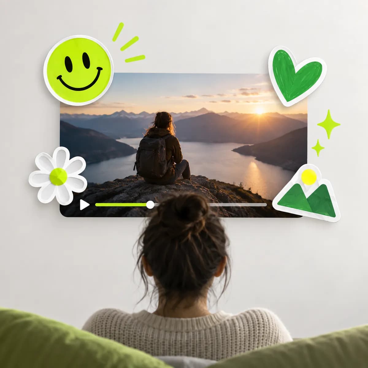 Layered colorful sticker shapes representing Add Stickers to Video
