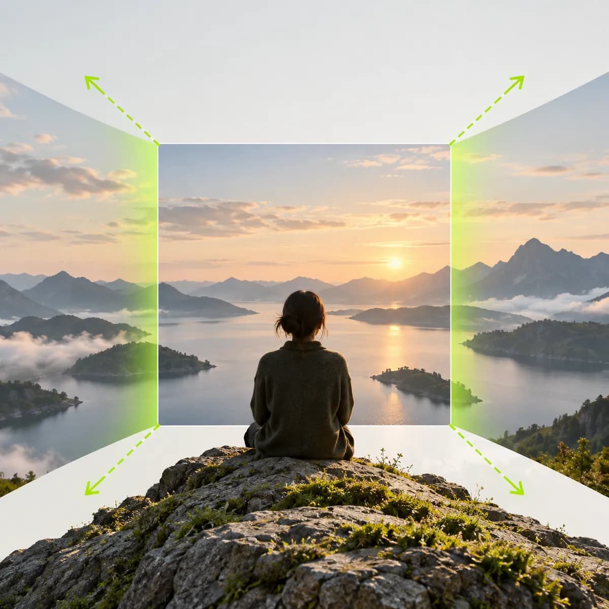 Expanding landscape frame representing AI Background Expand