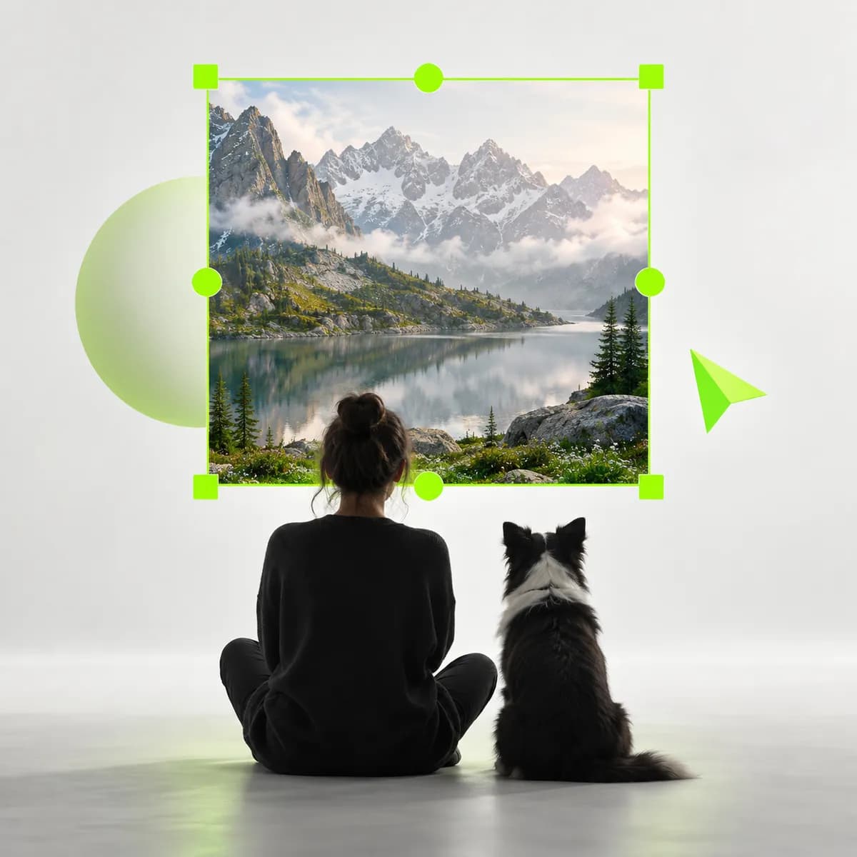Abstract image frame with editing controls represented as shapes