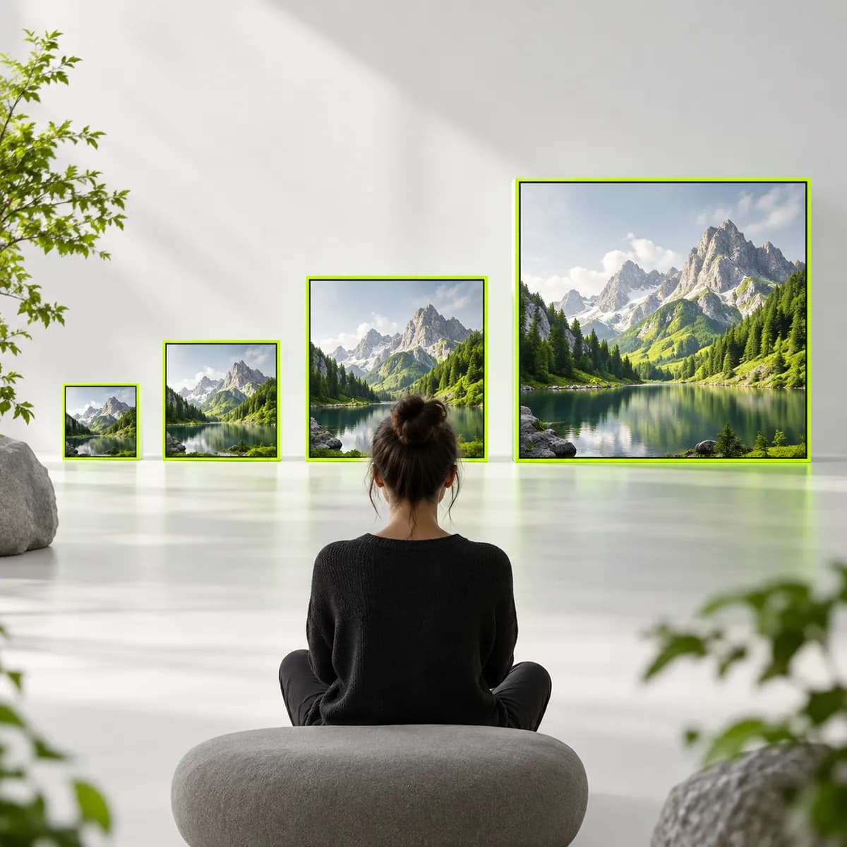 Multiple proportional image frames representing AI Image Resizer