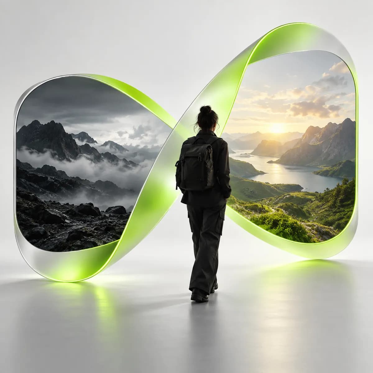 Two cinematic frames blending together representing AI Transitions