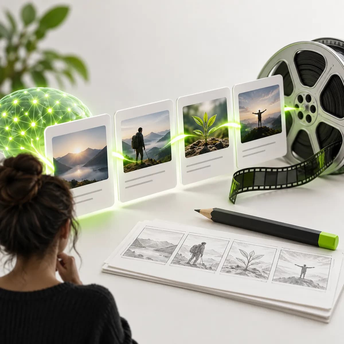 Story cards and film reel representing AI Video Script Generator
