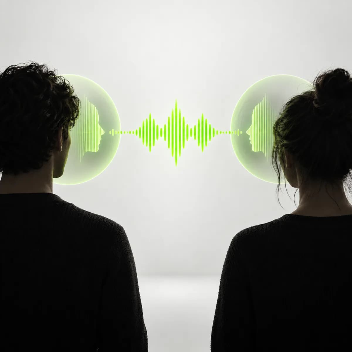 Abstract voice waveform mirrored across two audio profiles