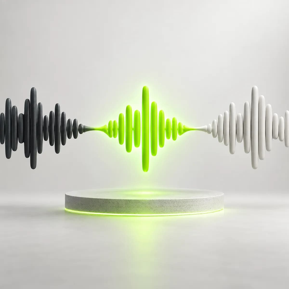 Two audio waveforms joined into one representing Audio Joiner