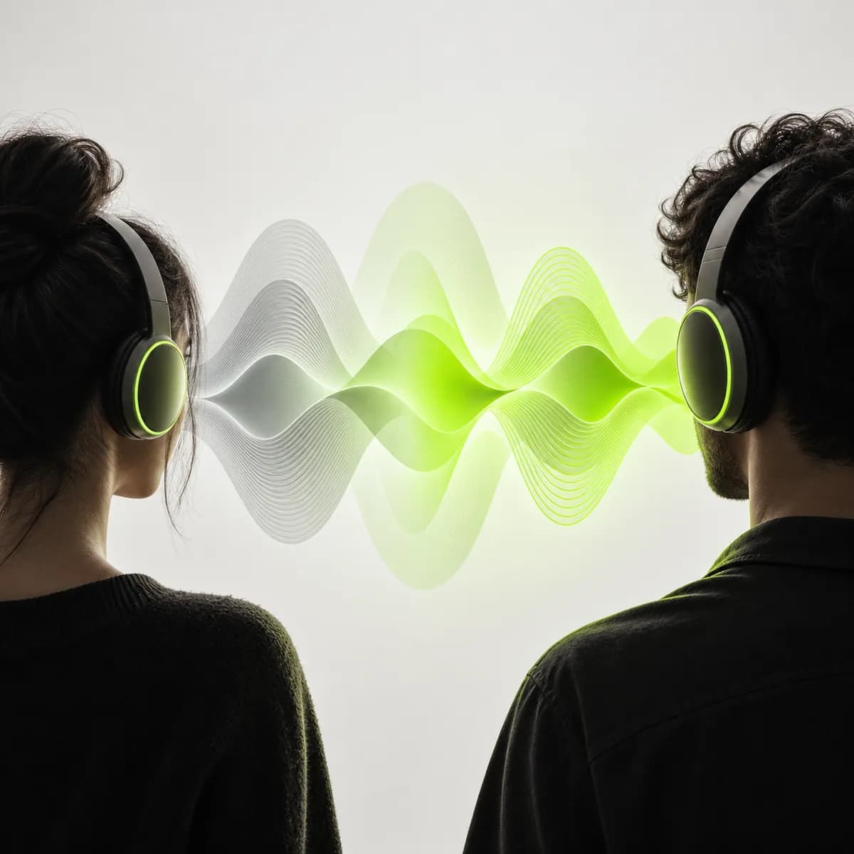 Two expressive sound profiles blending together representing Audio to Audio AI