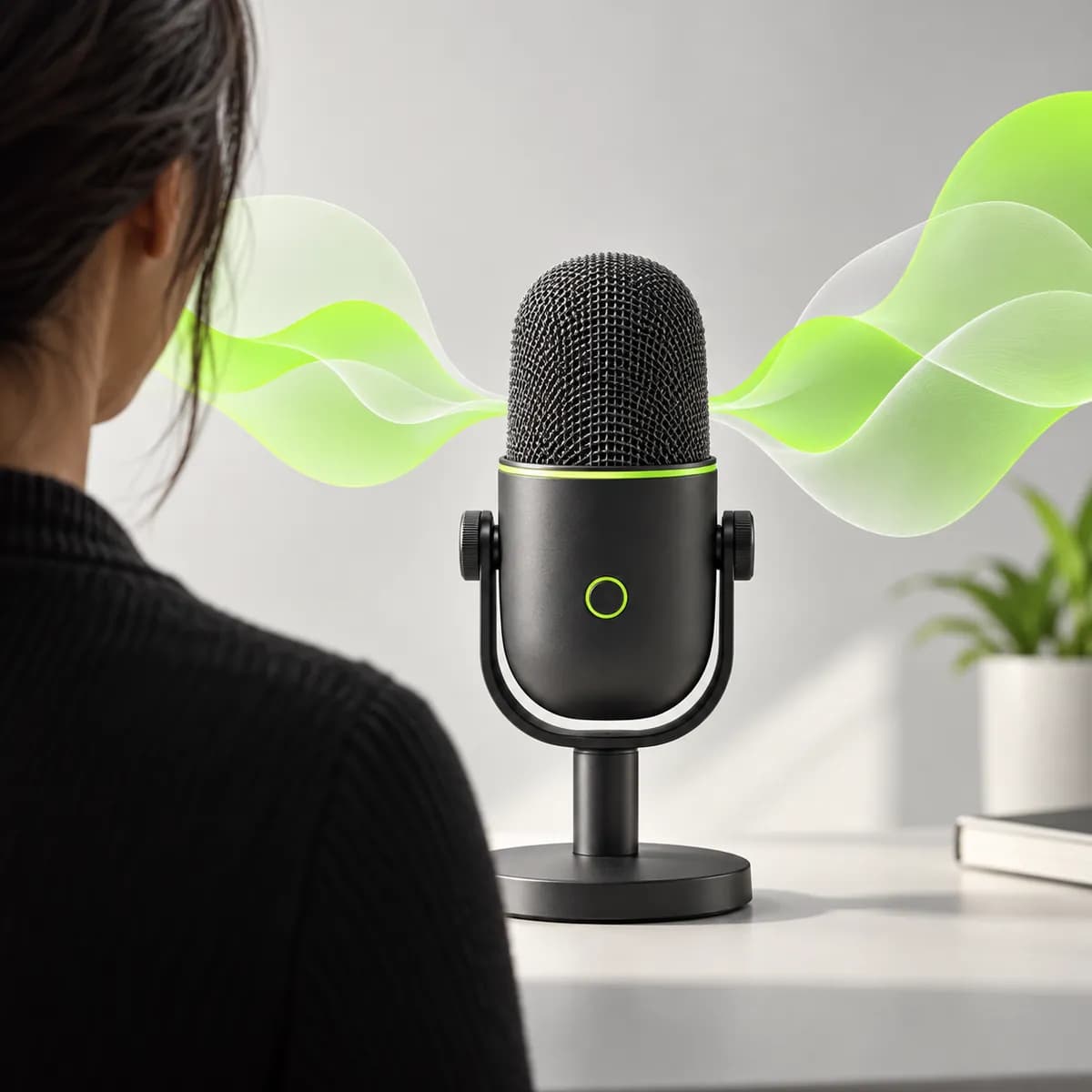 Microphone and flowing speech shapes representing Dictation Software