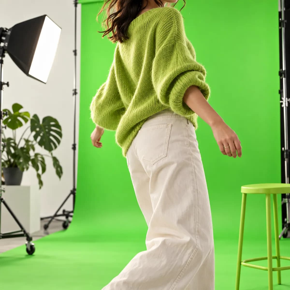 Colorful subject against a vivid green backdrop representing Green Screen Editor