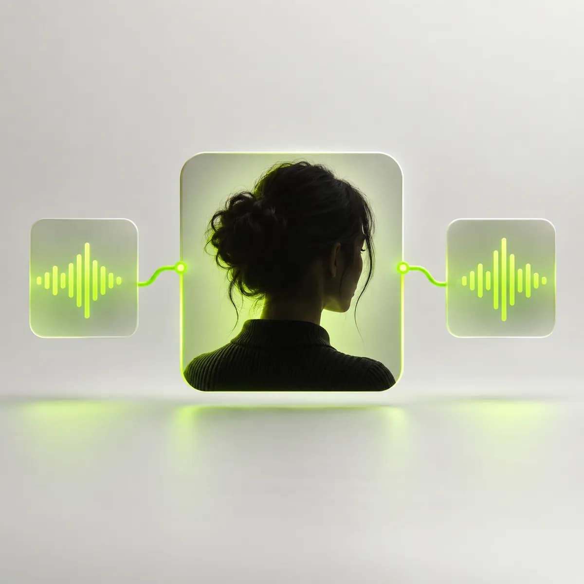 Portrait frame and connected waveform nodes representing Lip Sync API