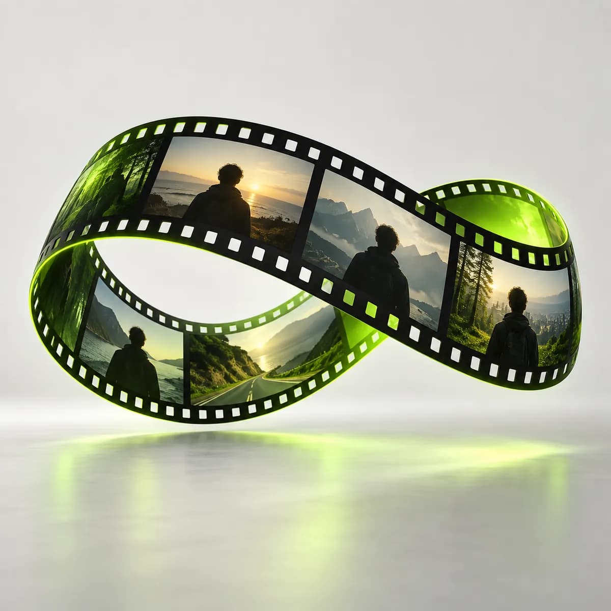 Film strip curling into a seamless loop representing Loop Video