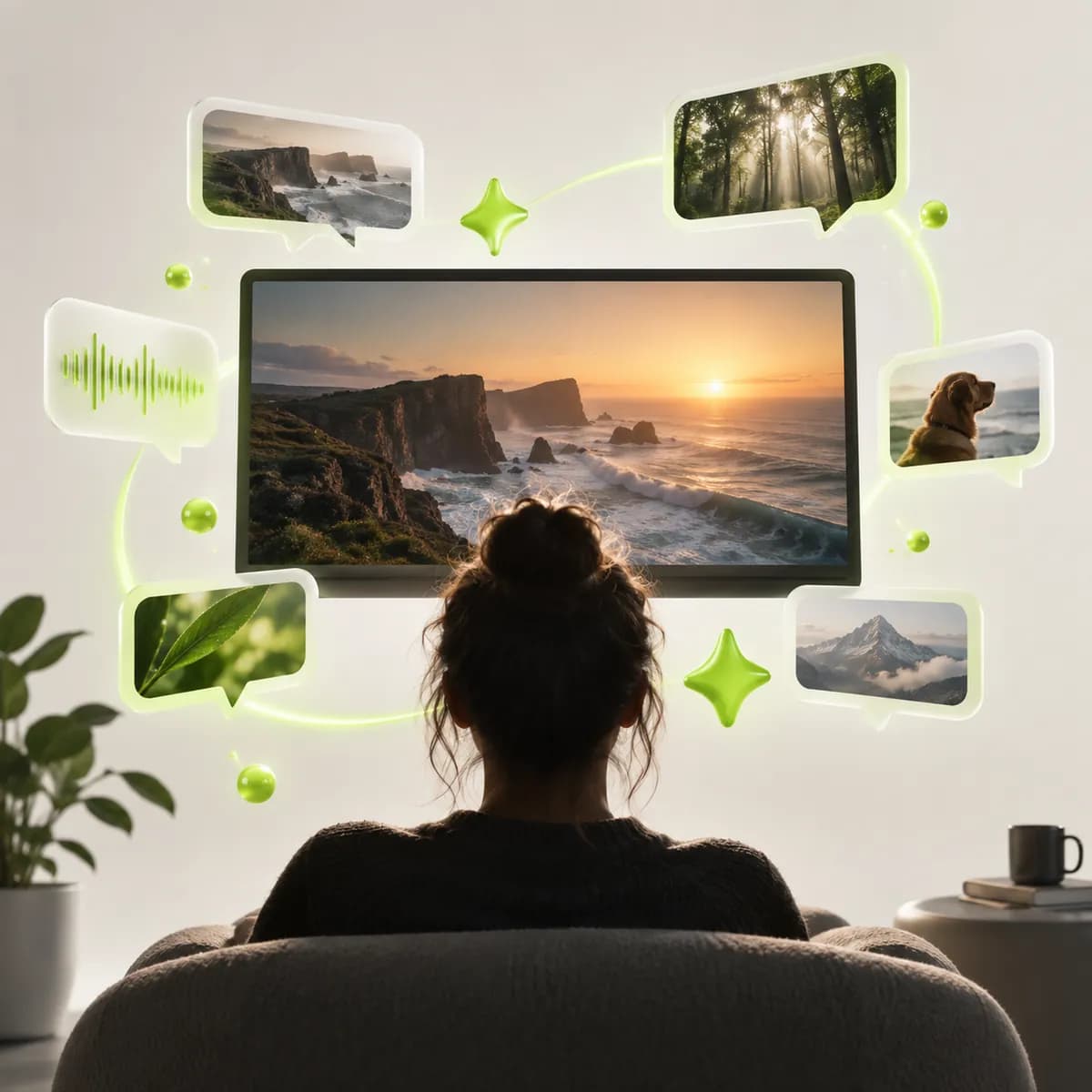 Abstract conversational video frame representing Video Assistant