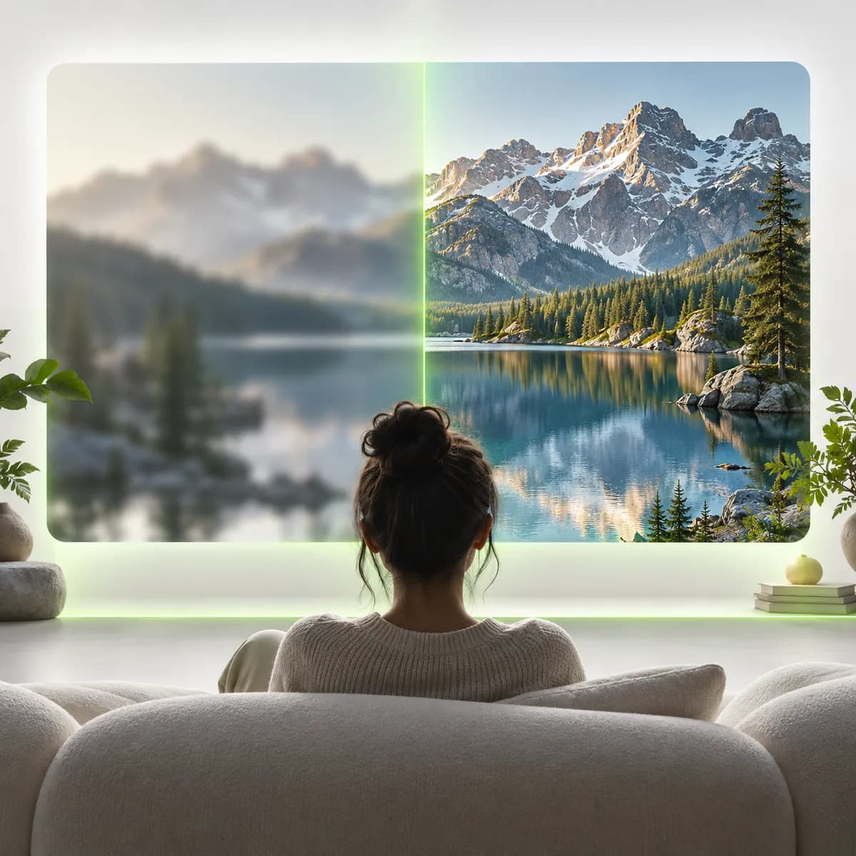 Soft cinematic frame becoming crisp and detailed representing Video Enhancer