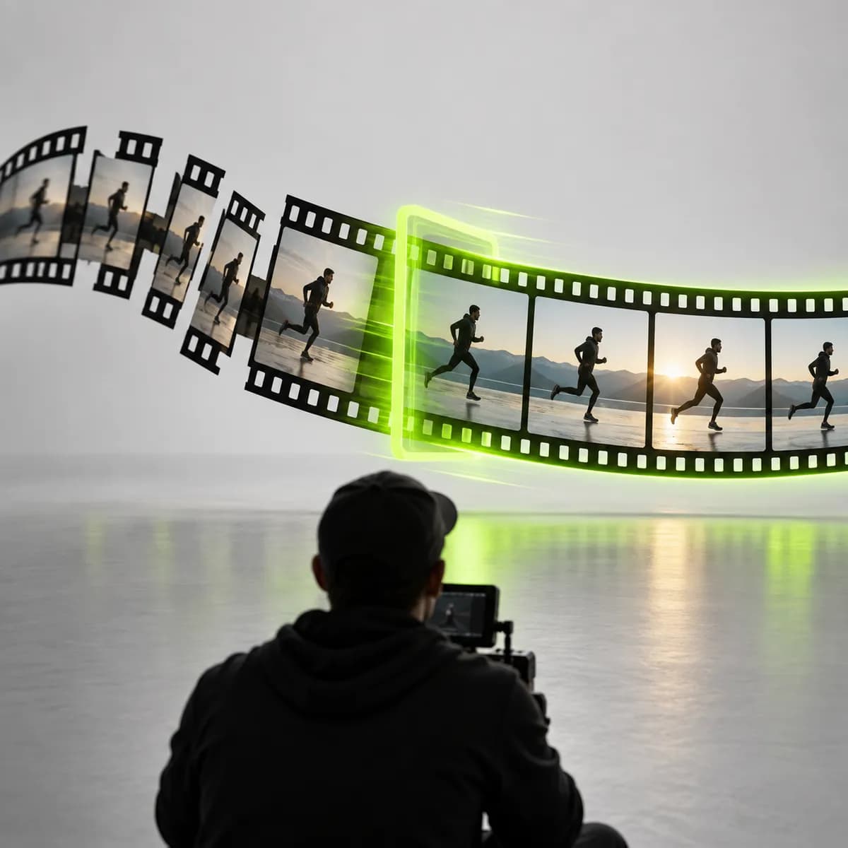 Film strip with varied frame spacing representing Video Frame Rate Converter
