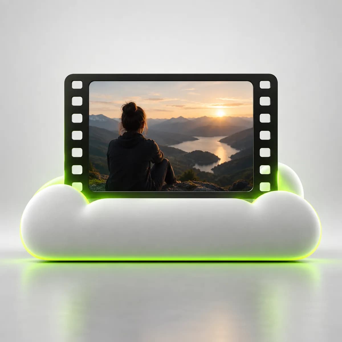 Film frame resting on a cloud-shaped platform representing Video Hosting