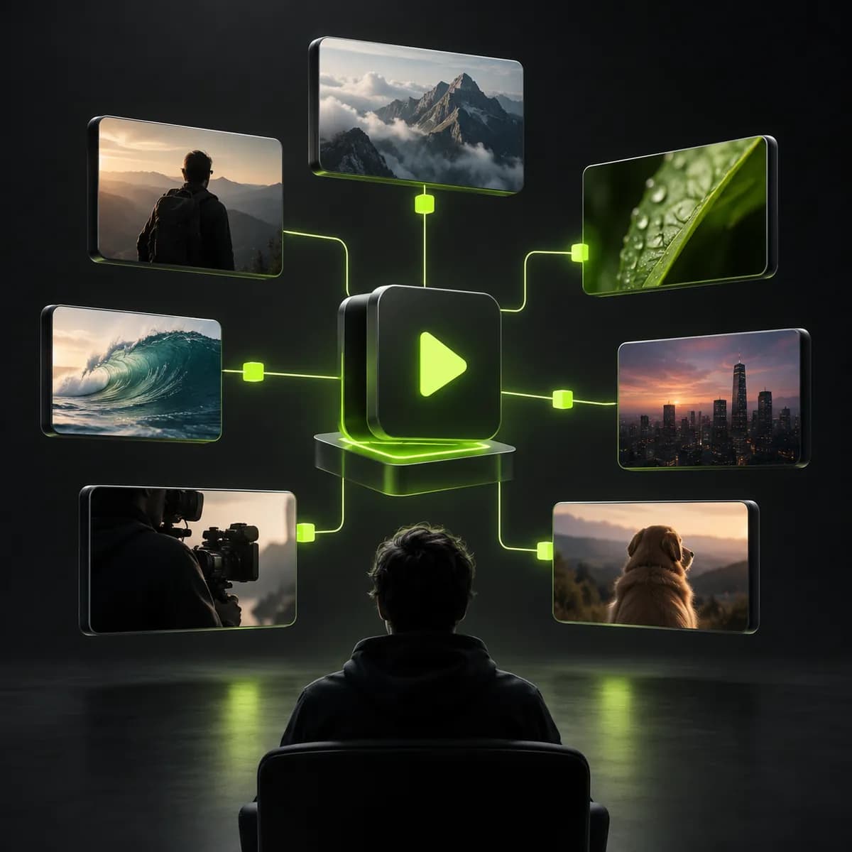 Abstract connected video modules representing Vidione Studio API
