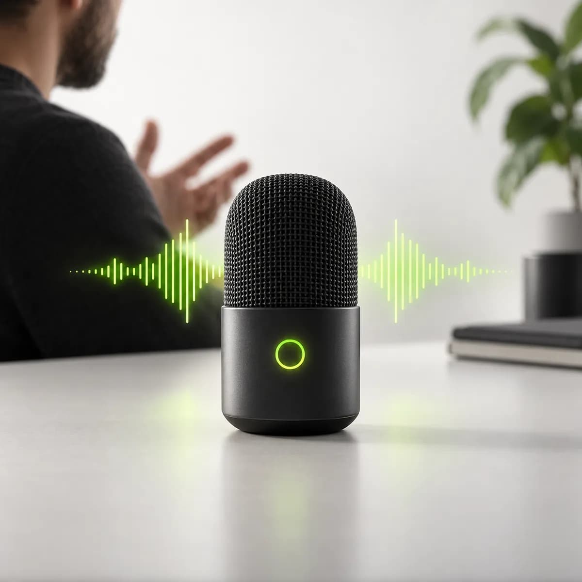 Microphone with recording waveform representing Voice Recorder