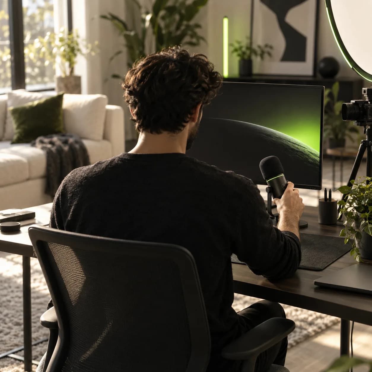 A creative studio workstation prepared for making a talking avatar video