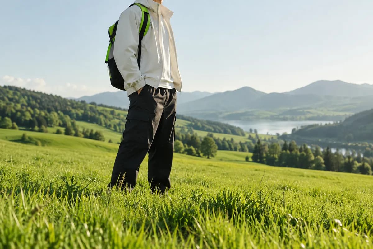 A wide outdoor frame with a subject centered inside a naturally extended field