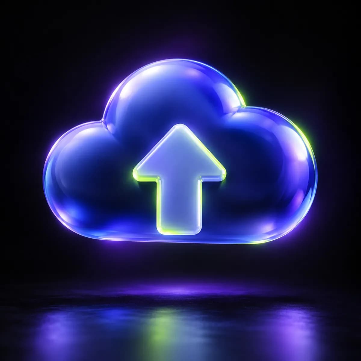 Abstract blue cloud and upward arrow representing image upload