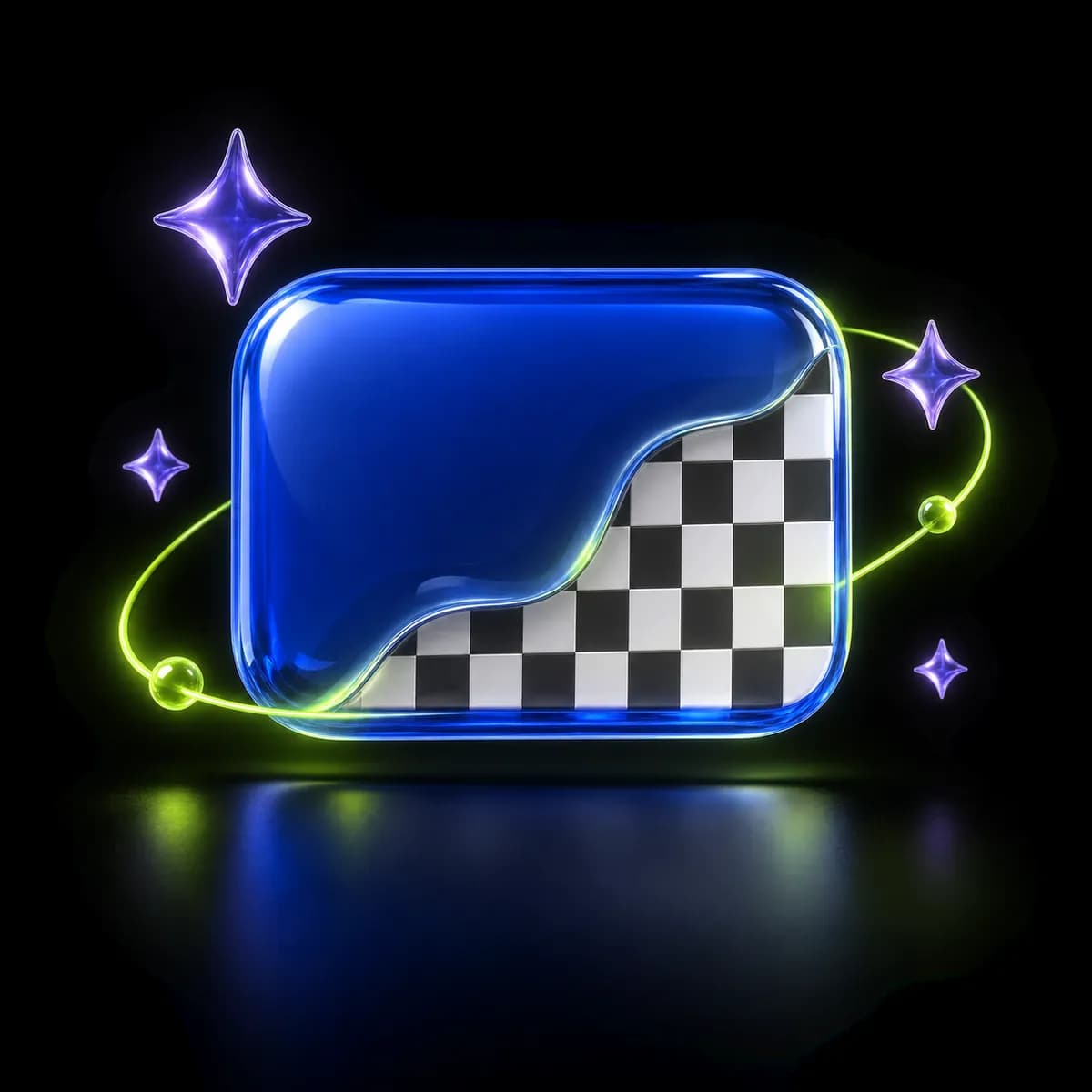 Abstract rounded rectangle with checkerboard transparency pattern and sparkle accents