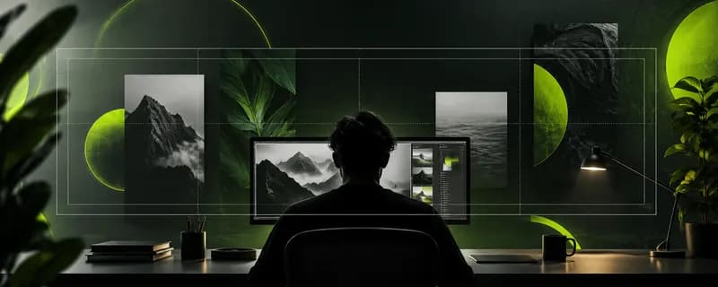 Cropped creator silhouette surrounded by colorful video-production light and abstract panels