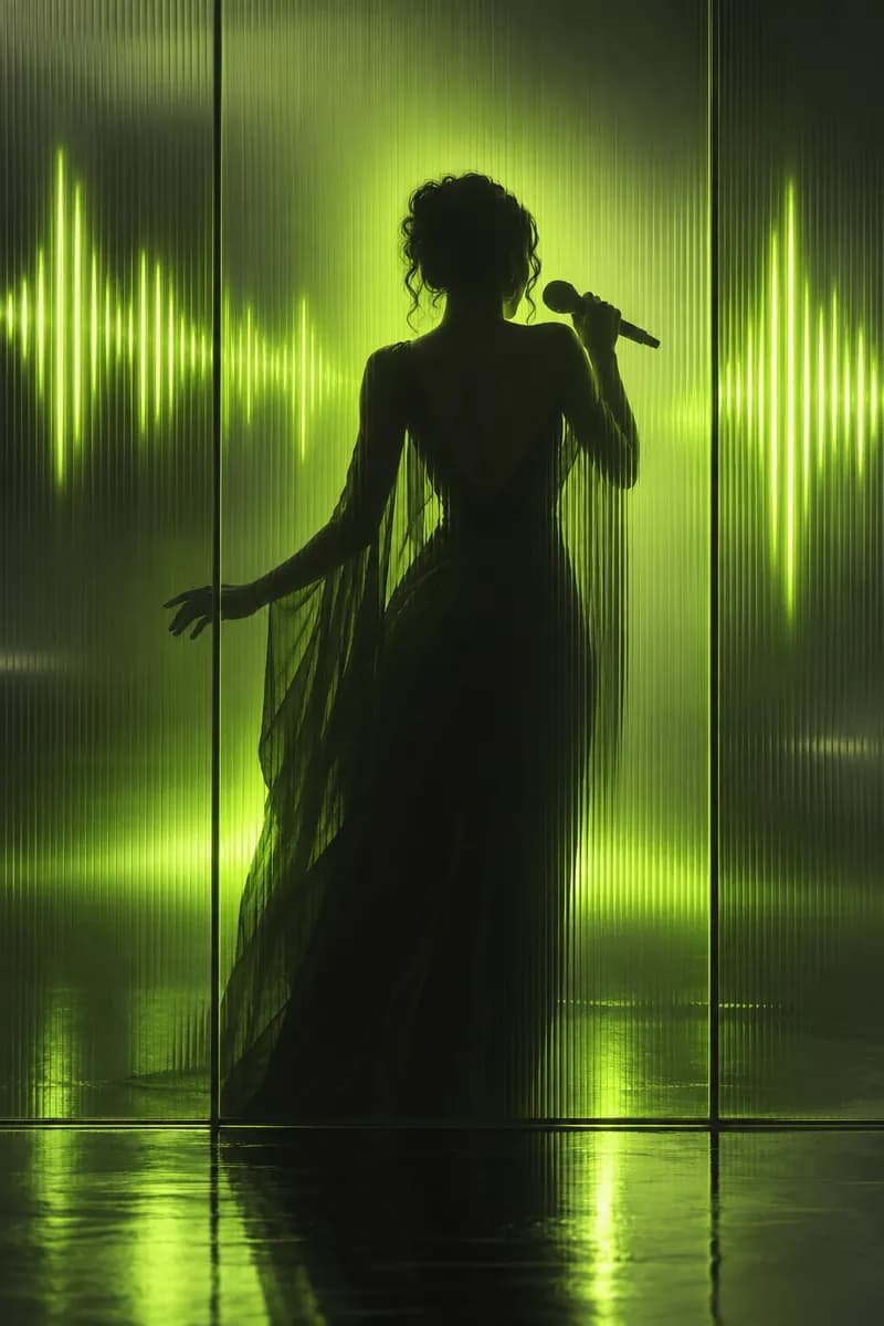 Abstract performer silhouette surrounded by green light