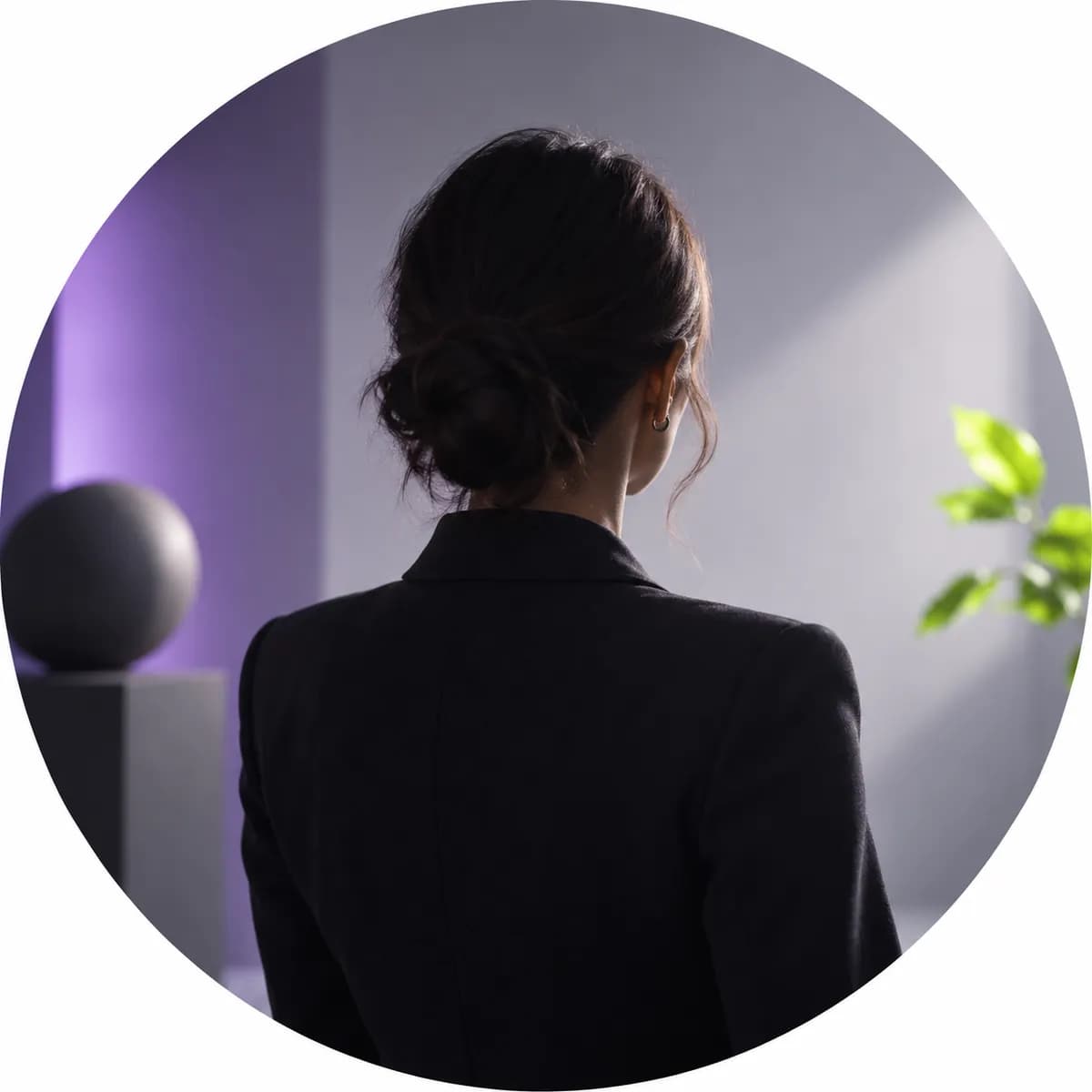 Abstract portrait silhouette of a marketing lead in a dark blazer