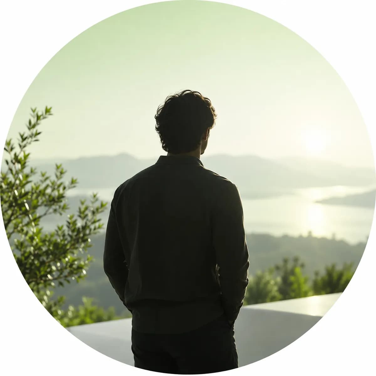 Abstract silhouette portrait of a founder against a pale green background