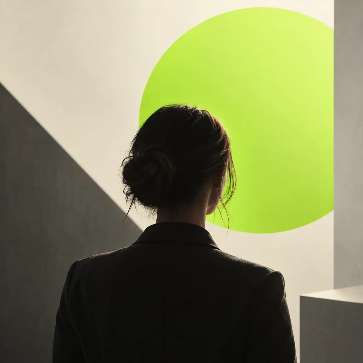 Abstract circular portrait artwork in a warm neutral palette