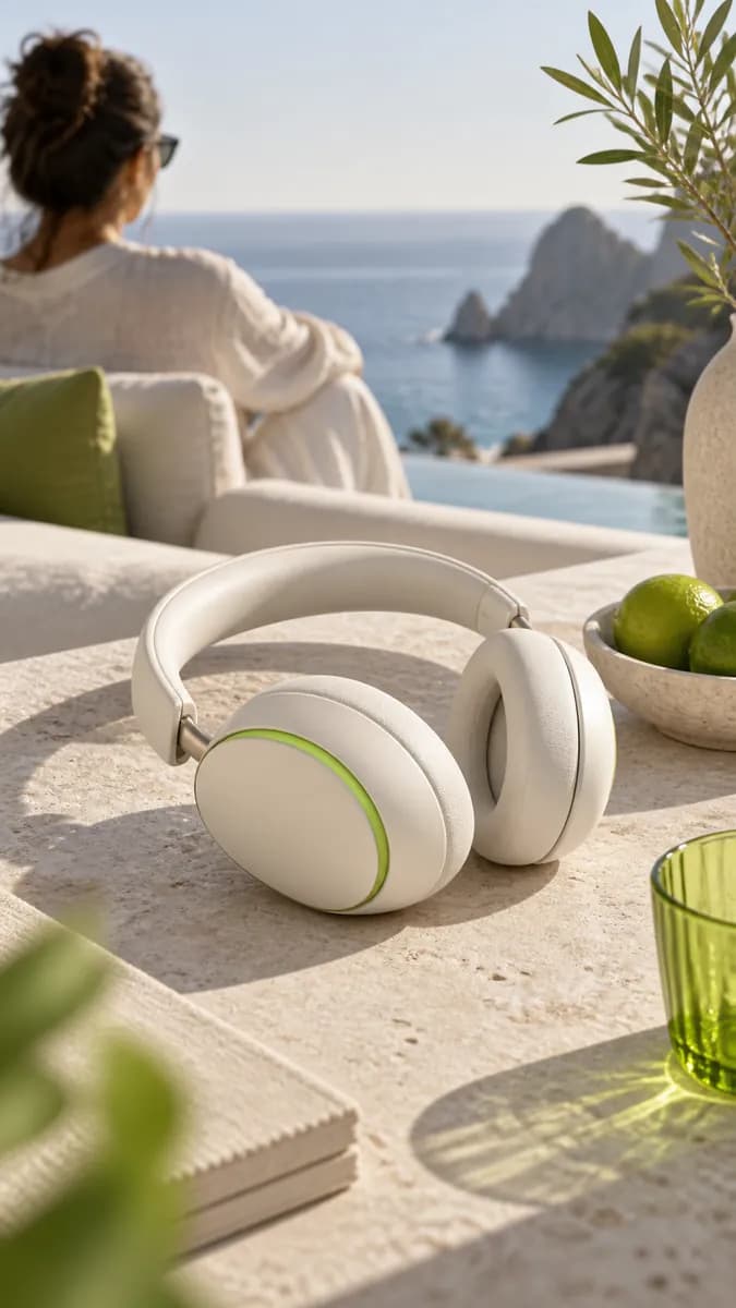 Abstract wireless headphone product scene for an AI UGC advertisement