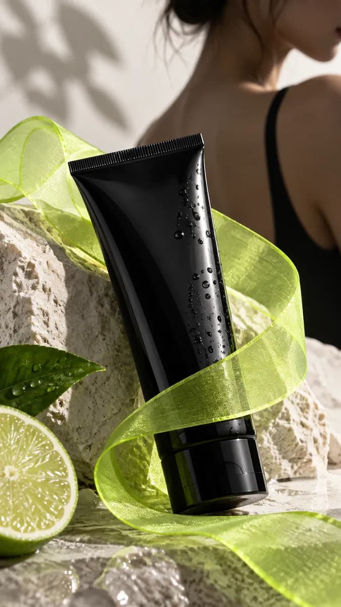 Playful beauty promotion still life with a lime accent