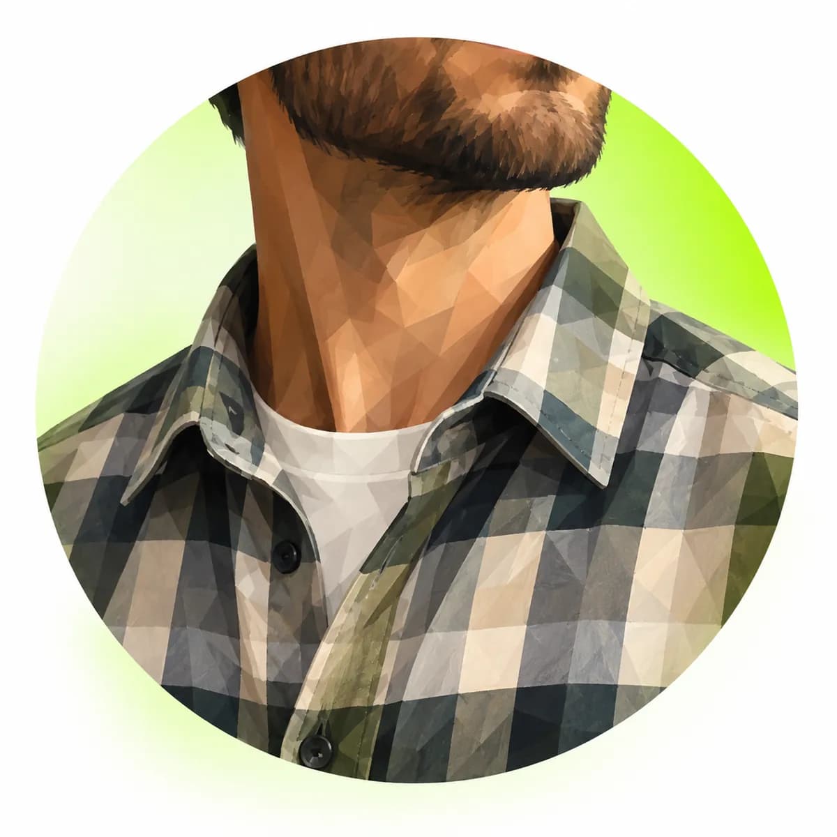 Abstract cropped customer portrait in a plaid shirt