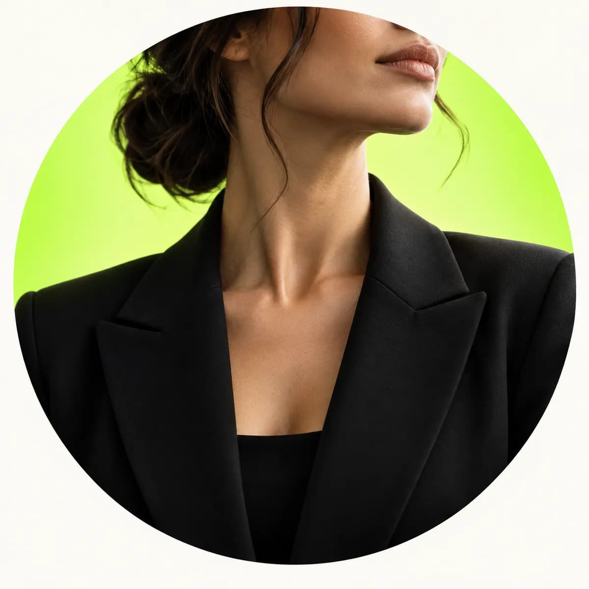 Abstract cropped customer portrait in a dark blazer