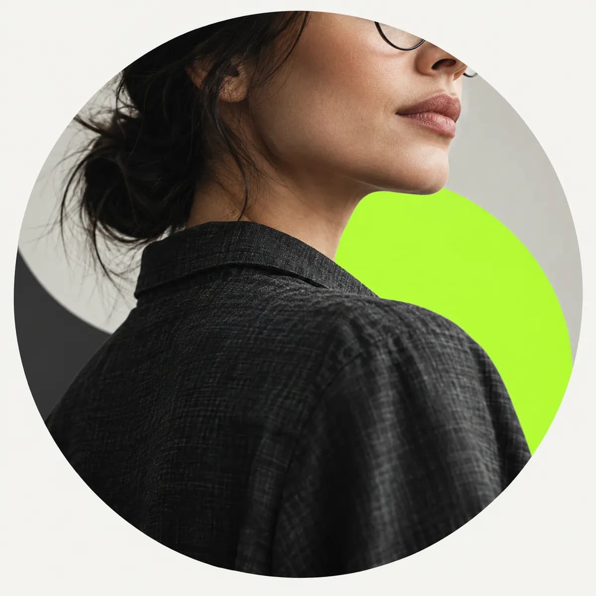 Abstract cropped customer portrait with glasses