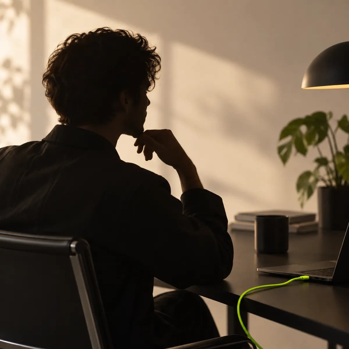 Creative professional silhouetted against a softly lit neutral background