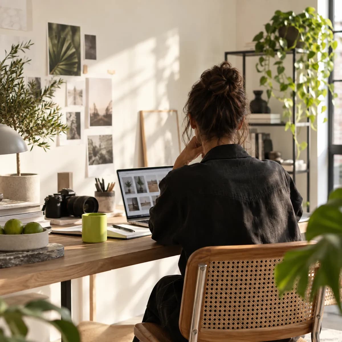 Creative professional preparing a short-form video in a sunlit studio