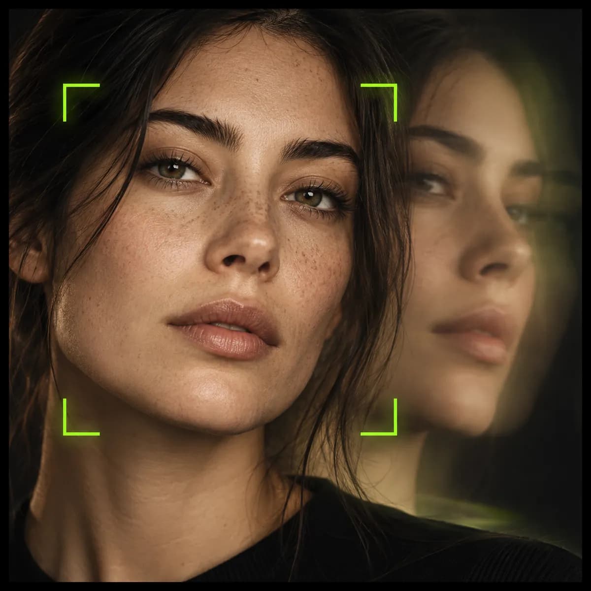 Editorial eye contact visualization with a lime focus marker