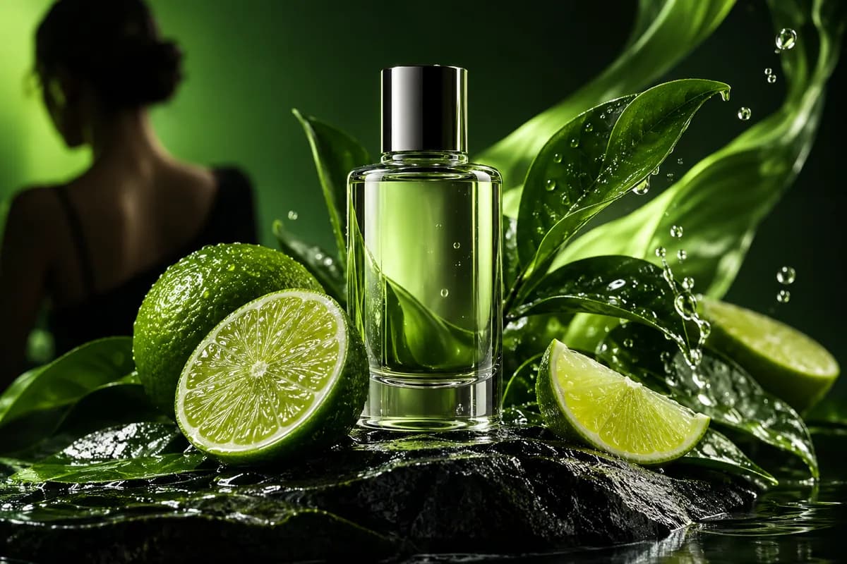 Bright green product still life arranged for a video campaign