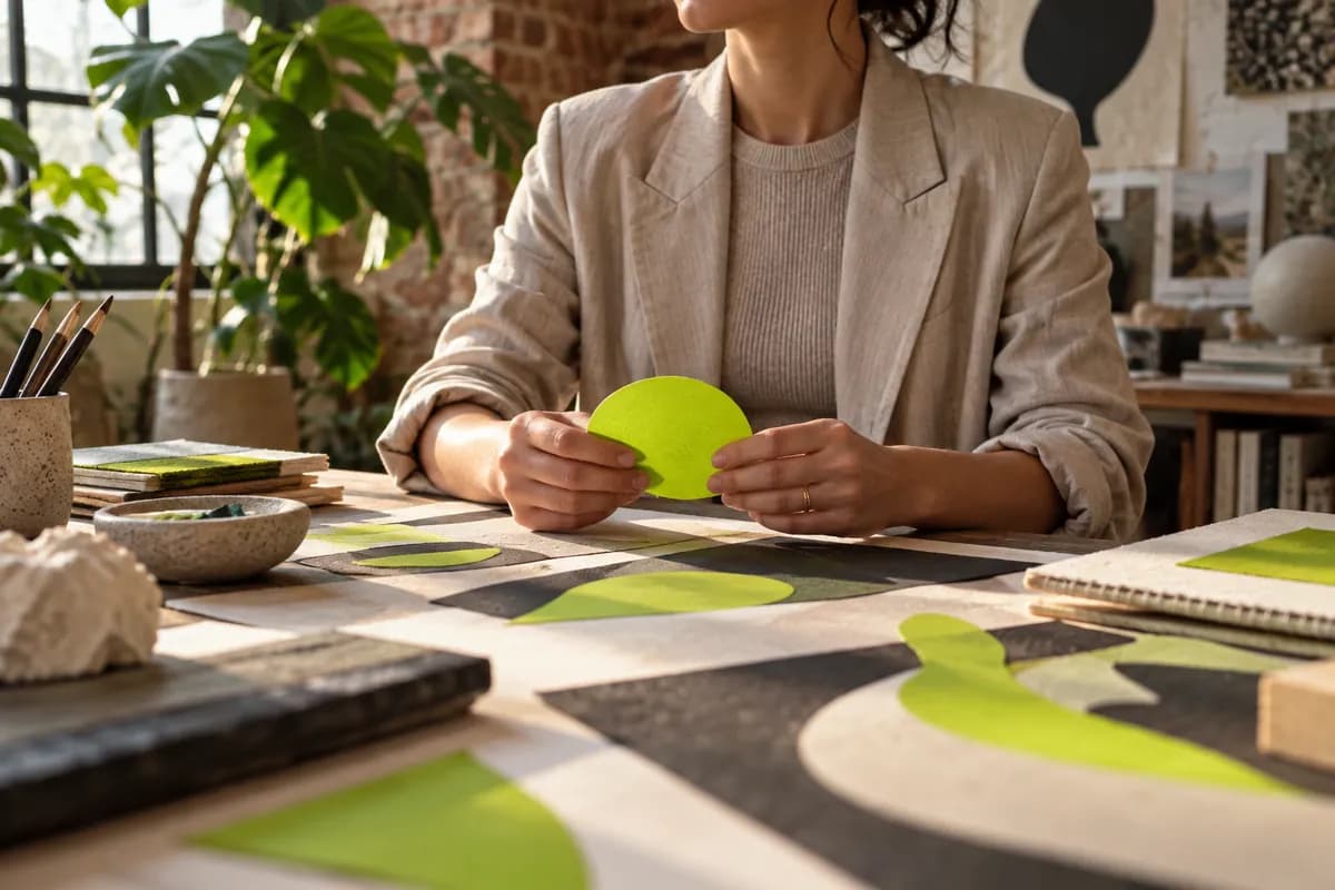 Creative studio scene showing an editor preparing a colorful image for a video project